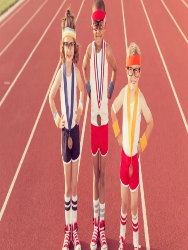 Children Dressed as Nerds at Track Wearing Medals