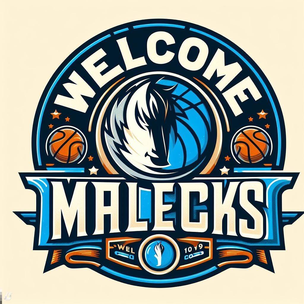 Dallas Mavericks logo with a warm welcome banner